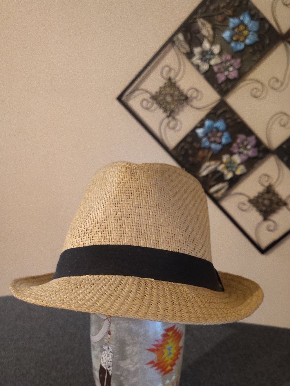 Van Heusen Natural Straw Fedora with Black Band